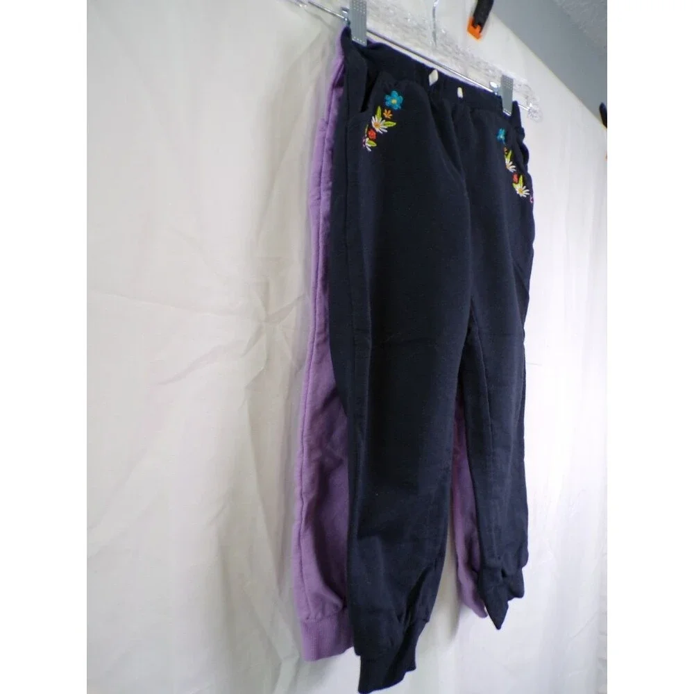 Girls Lavender Jogger Sweatpants Size 5Y Embroidered Floral